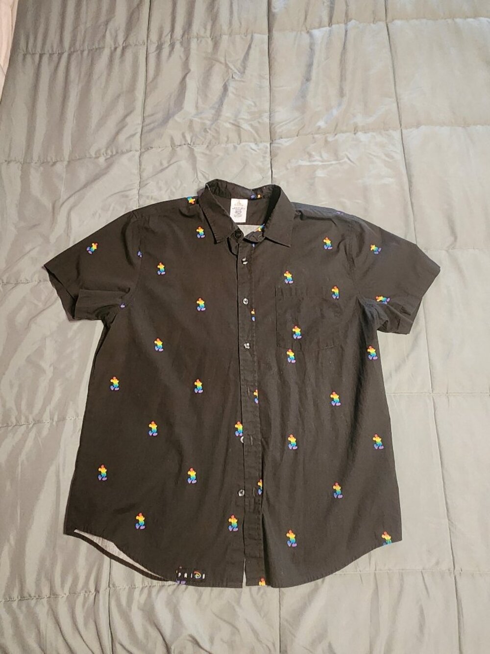 Disney Mickey Mouse Button Down Woven Shirt for Adults - Pride Collection- LARGE